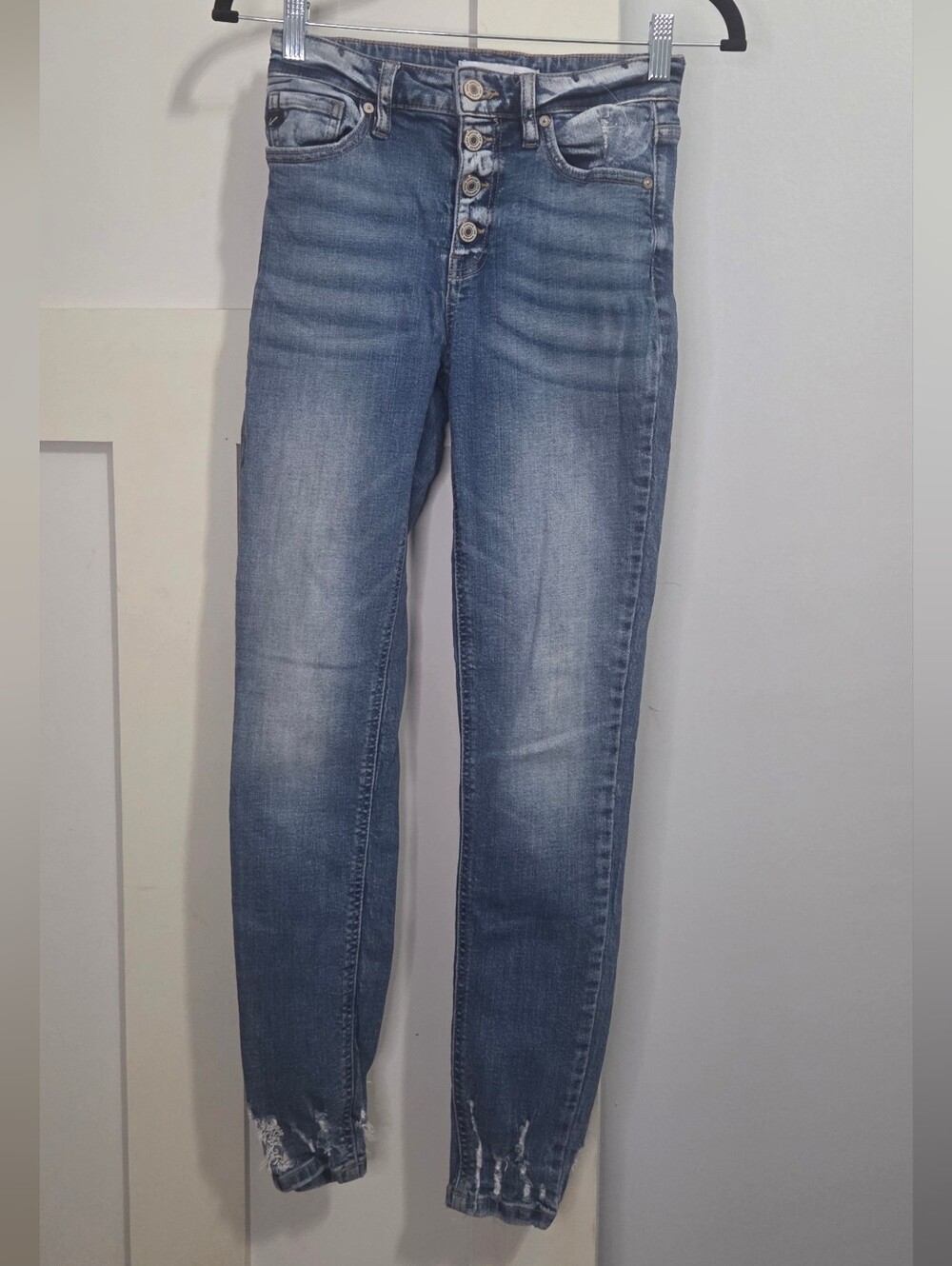 KanCan Mid Blue High-Rise Button-Fly Skinny Jeans